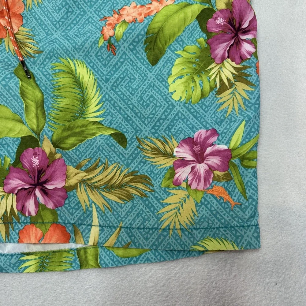Tommy Bahama‎ Shorts Mens 2XL Teal Hawaiian Floral Swim Trunks Relax Mesh Lined